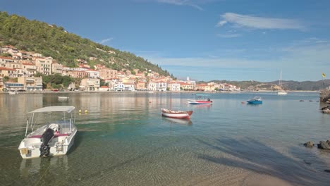 local greek fishing boats in peaceful peloponnese harbour