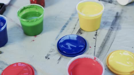 close up of paints in studio, slow motion