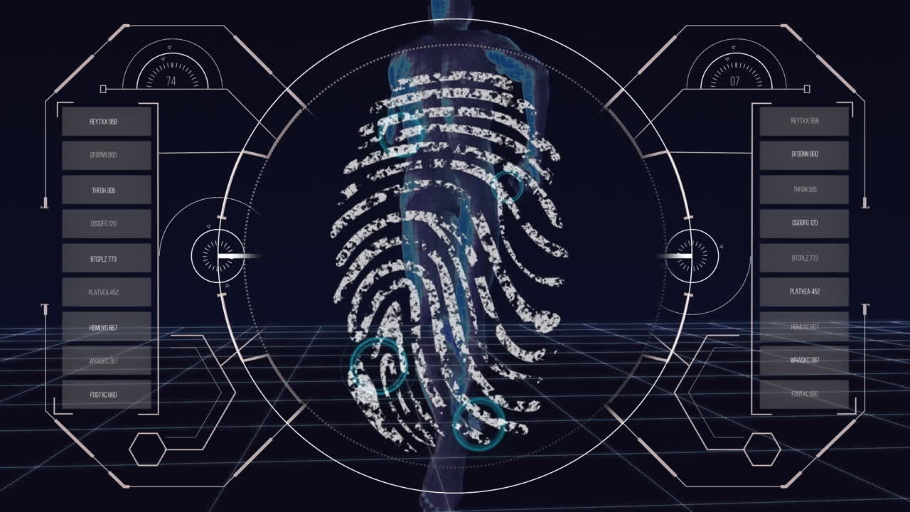 animación del procesamiento de datos sobre huellas dactilares biométricas