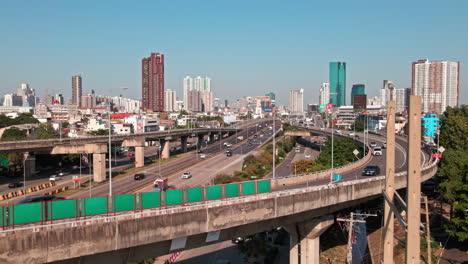 aerial view over bangkok city, lots of high rise buildings