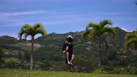 loving couple in a beautiful mountain landscape