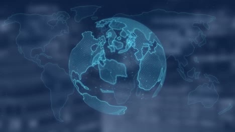 animação do globo e do mapa do mundo sobre fundo desfocado