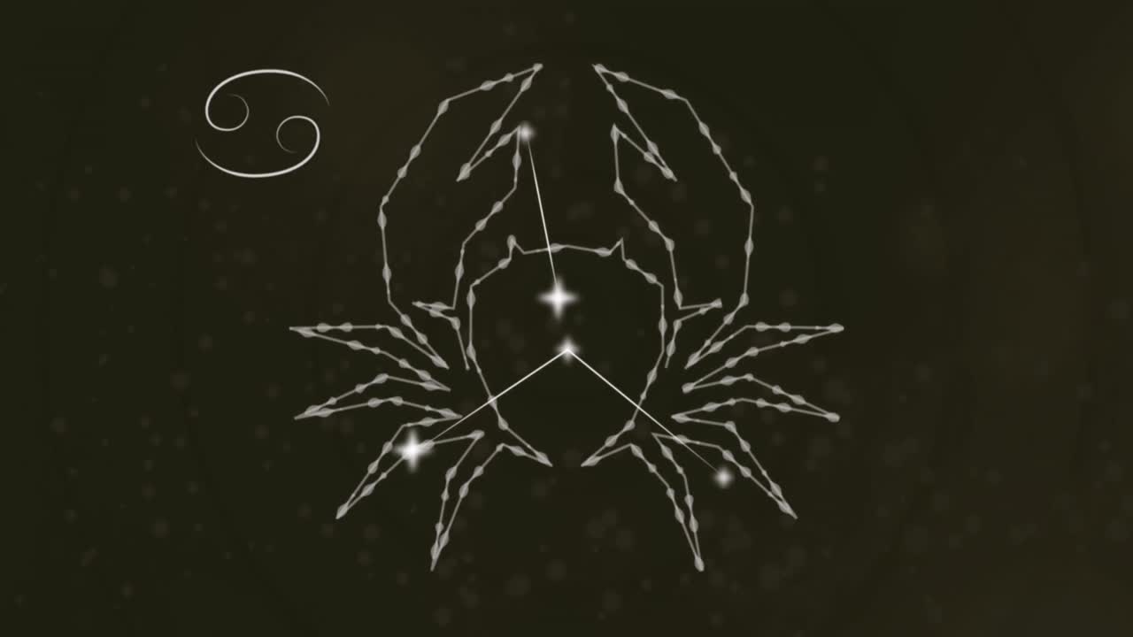 animación del signo de la estrella del cáncer con estrellas brillantes
