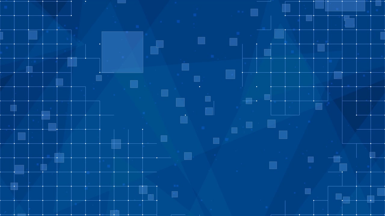 Abstract futuristic blue digital grid pattern with scrolling geometric squares and nodes to represent data flows and technology, loopable animation