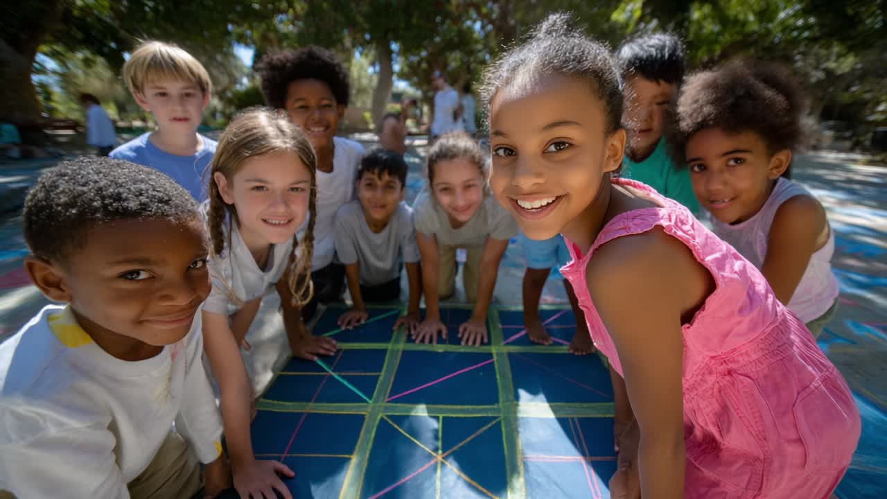 Group of Children Playing Tic-Tac-Toe Outdoors