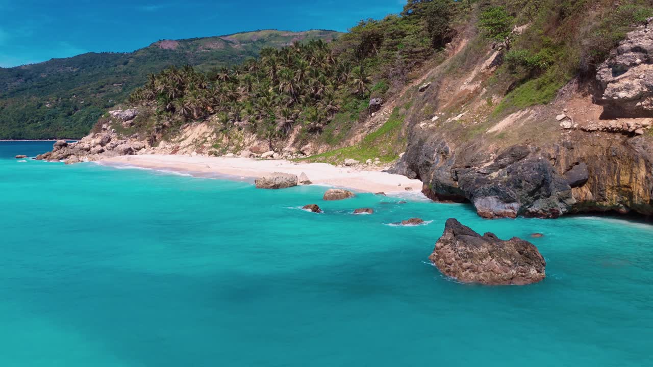 Turquoise Seascape In Barahona, Dominican Republic - Drone Shot