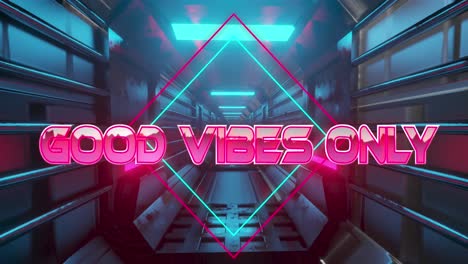 animation of good vibes only text over moving digital tunnel