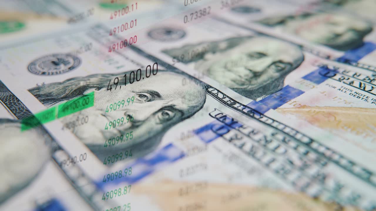 달러 지폐와 주식 시장 지수 금융 배경