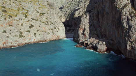 rocky serra de tramuntana at sa calobra and torrent de pareis beaches in mallorca, spain