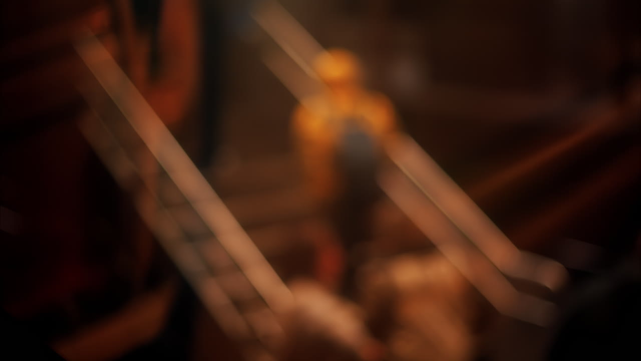 Blurred view of people walking on the stairs in a train station