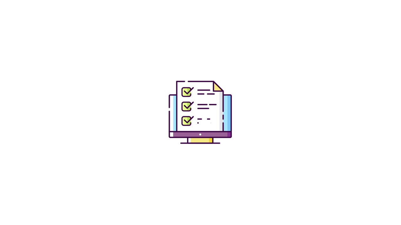 Completamento e verifica animati di una checklist su monitor di computer