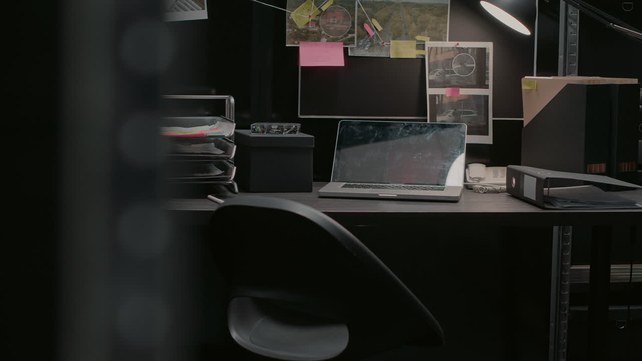 Detective's Office Workspace with Evidence Board