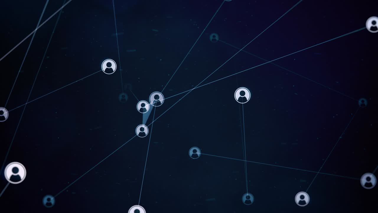 red de avatares giratorios sobre un fondo azul oscuro