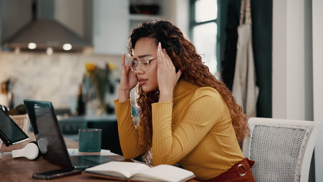 Woman Rubbing Eyes, Exhausted and Stressed at Work