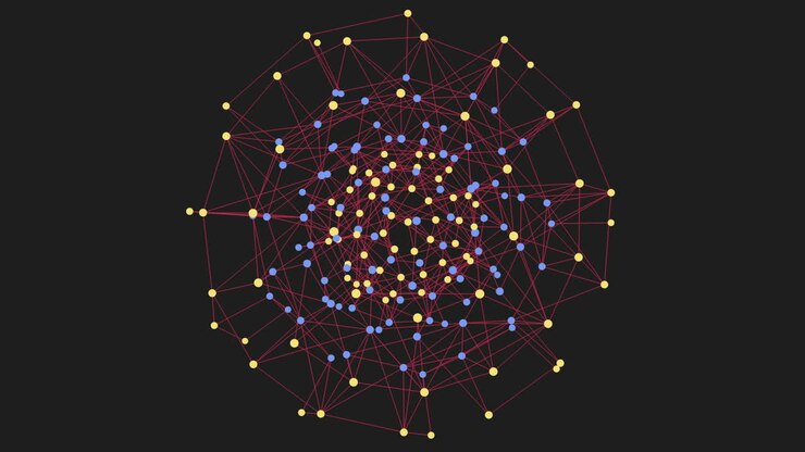 3d visualization of a complex interconnected network with a web-like structure