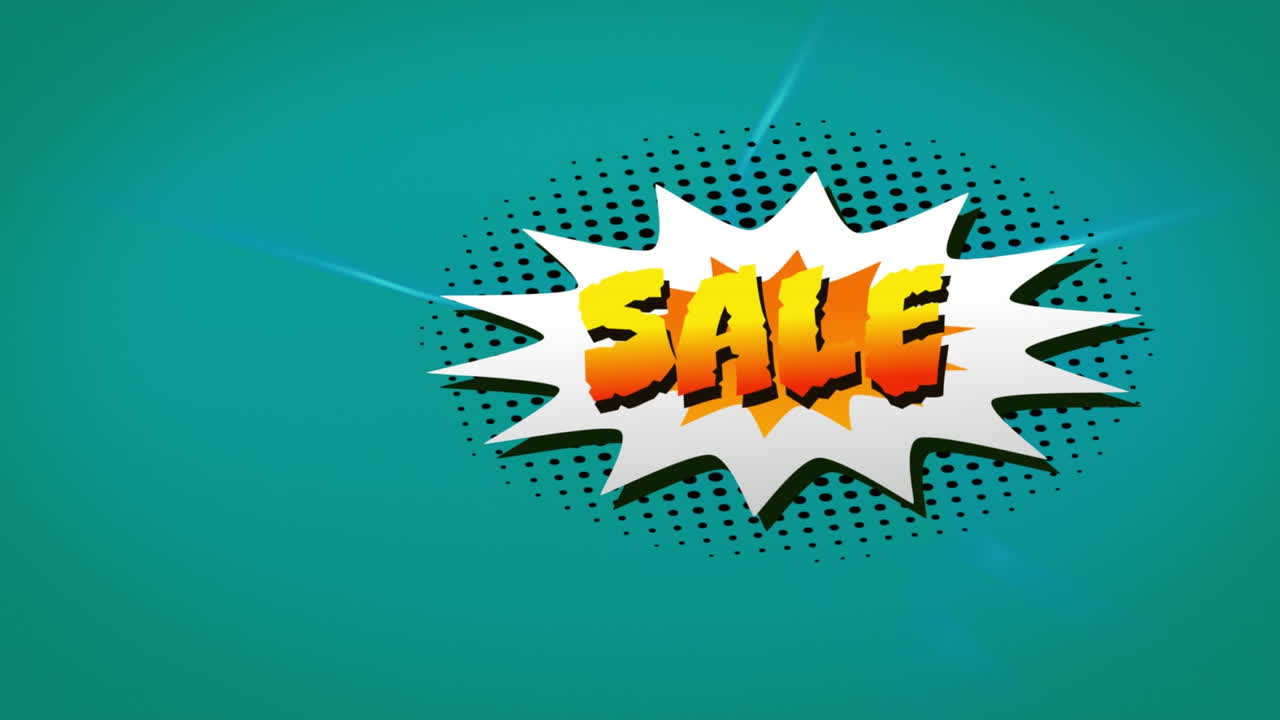 venta de texto sobre burbuja de discurso retro contra rastros de luz azul sobre fondo verde