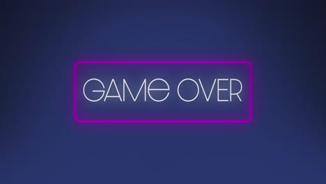 animación del juego sobre texto sobre banner de neón contra fondo azul.
