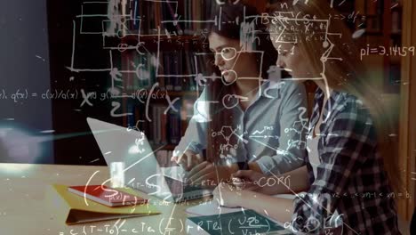 caucasian students working in library