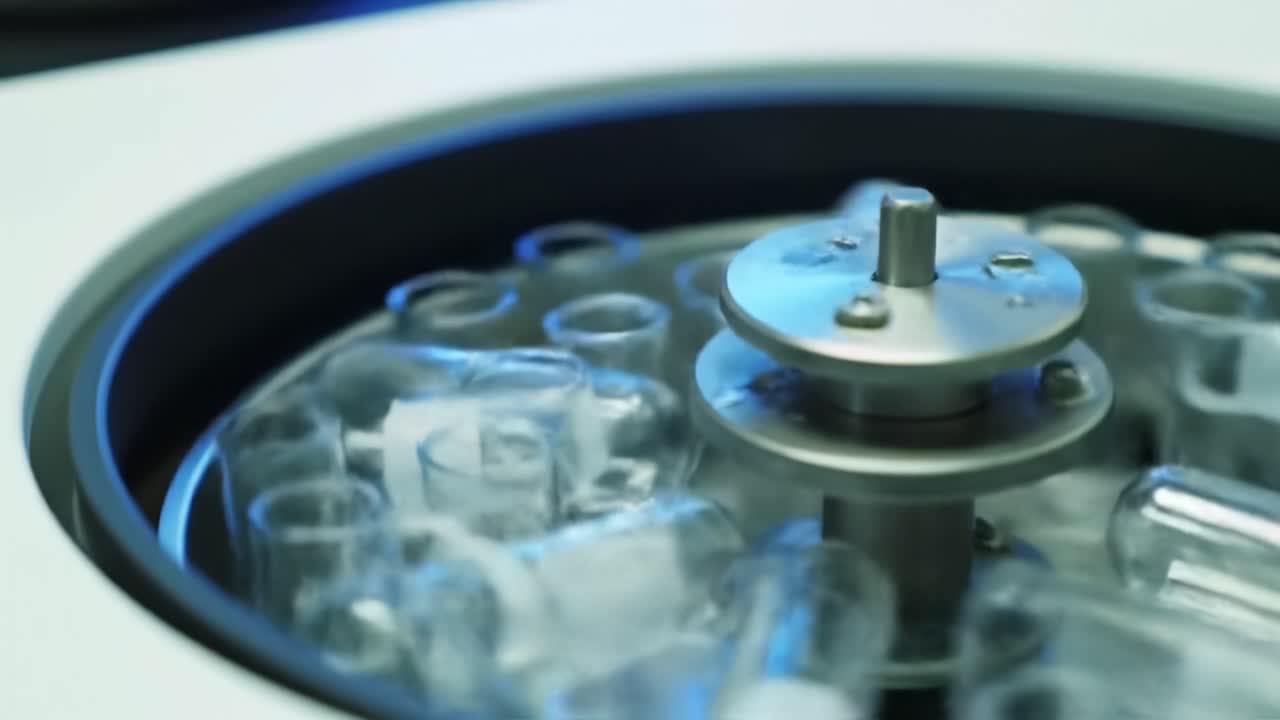 High-tech laboratory equipment spins multiple test tubes for precise analysis. Researchers engage with advanced tools to ensure accurate results and efficient workflows.