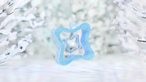 3d rendering of ball rolling on frozen gear near snowy branches