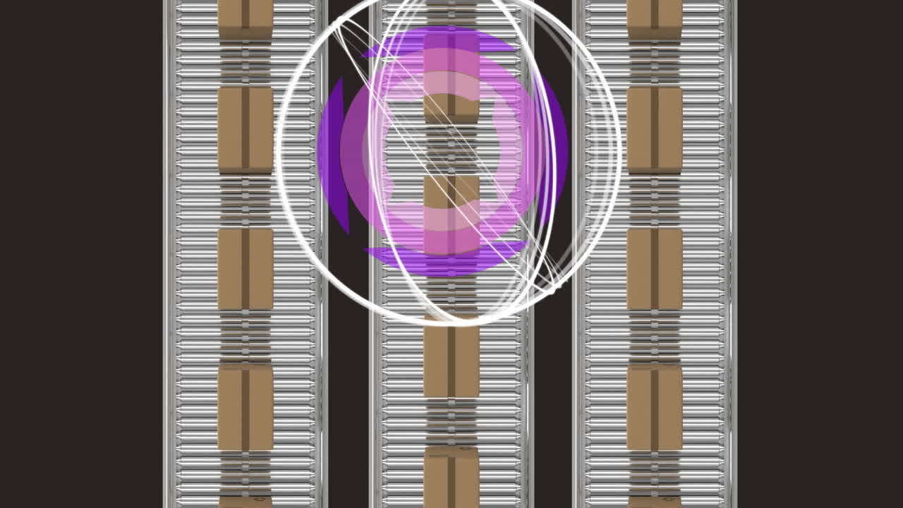 animación del escaneo del alcance sobre cajas de cartón que se mueven en cintas transportadoras