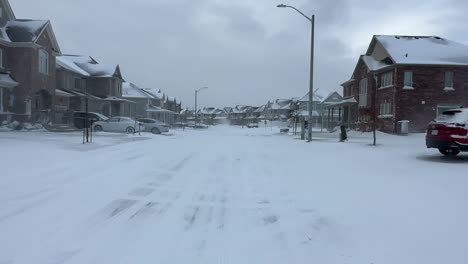 Wohnviertel-Mit-Villen,-Die-Während-Des-Kalten-Wintersturms-Mit-Schnee-Bedeckt-Sind