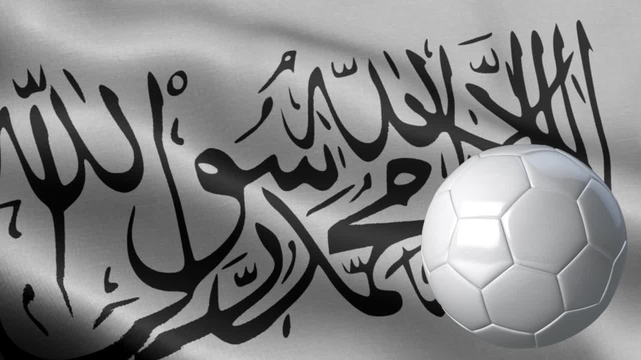bandera de los talibanes y pelota de fútbol - bandera talibanes alto detalle - pelota de futbol y bandera