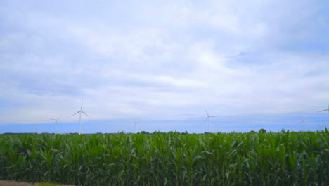 Wind-turbine-farm-on-green-field.-Wind-turbines-against-clouds-sky