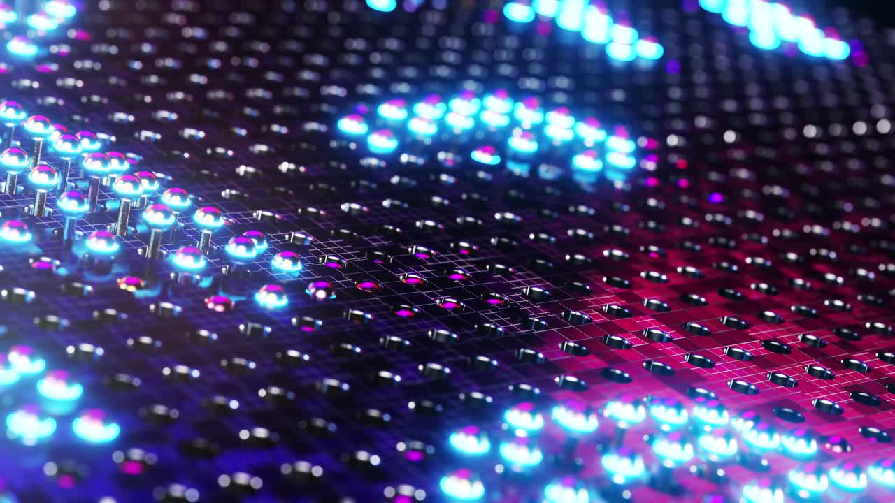 esferas azules luminosas que se mueven en ondas. animación en bucle infinito