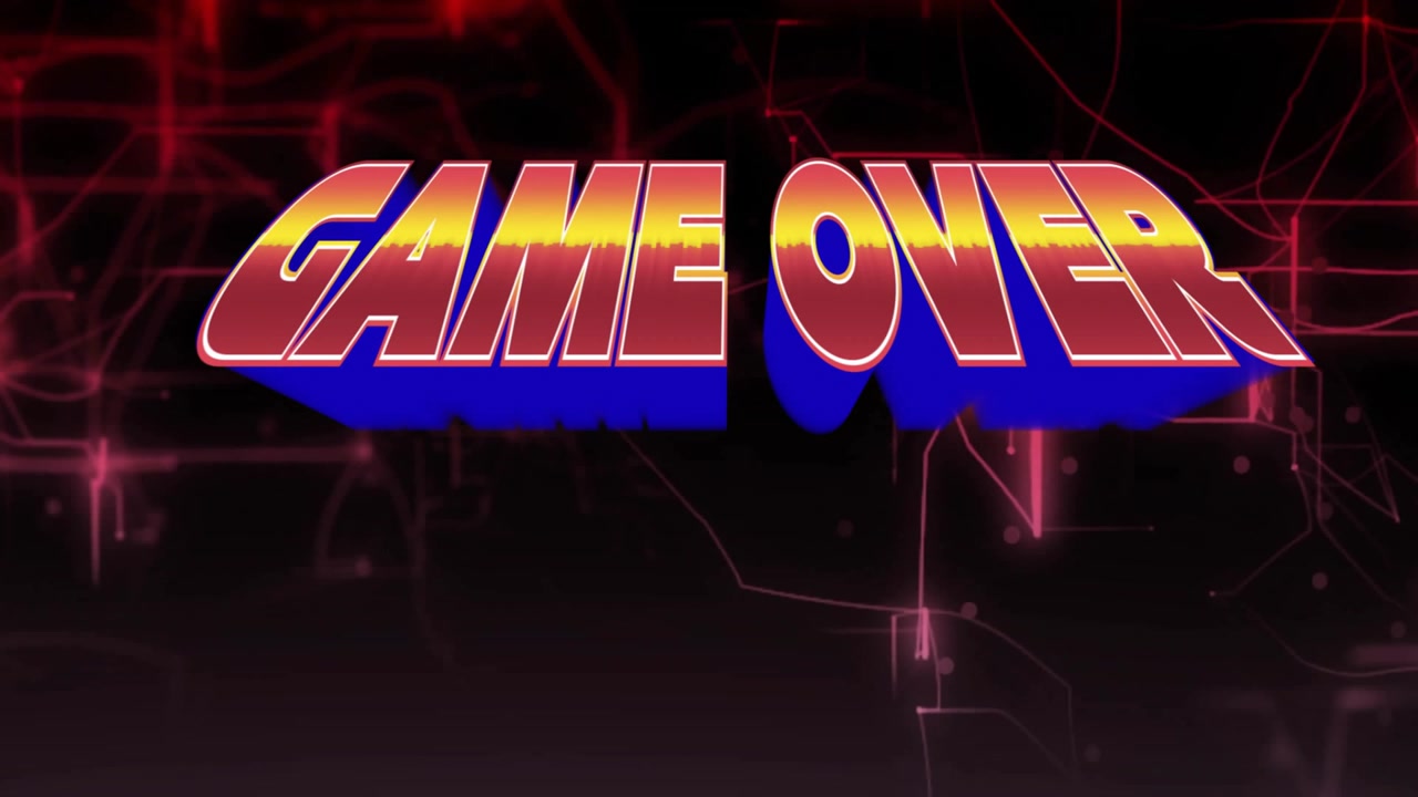 Retrostil 'Game Over'-textanimation på digital bakgrund