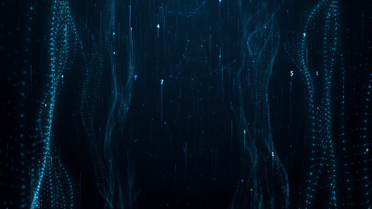 Digital data wave cyber flowing number particles wave light abstract cyber technology background big