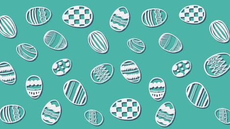 animación de huevos de pascua con patrones blancos que se mueven en filas sobre un fondo verde