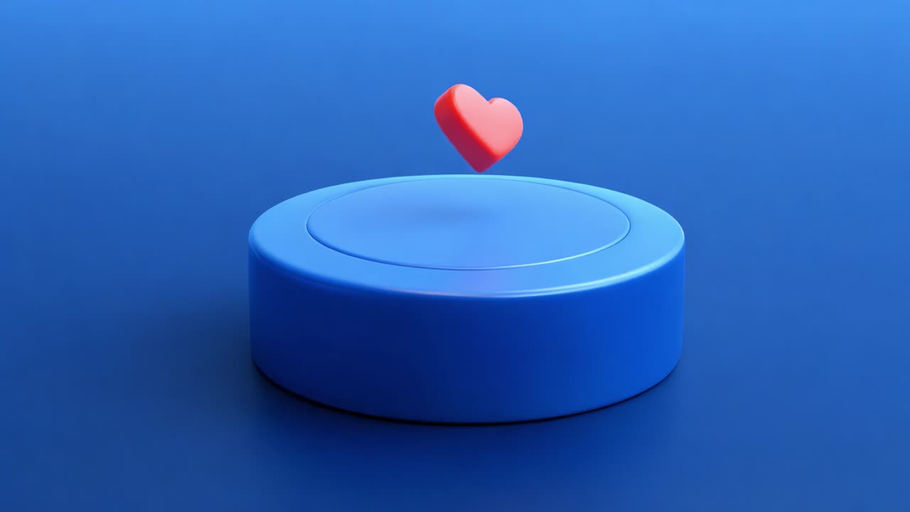 A Vibrant Floating Heart Symbol on a Circular Blue Base, Emphasizing Love and Affection in a Minimalistic Design, Ideal for Digital Art and Visual Presentation Themes
