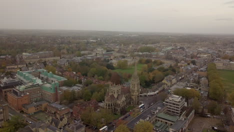 cambridge centre, drone, look from sky, foggy, the church of our lady and the english martyrs, cambridge