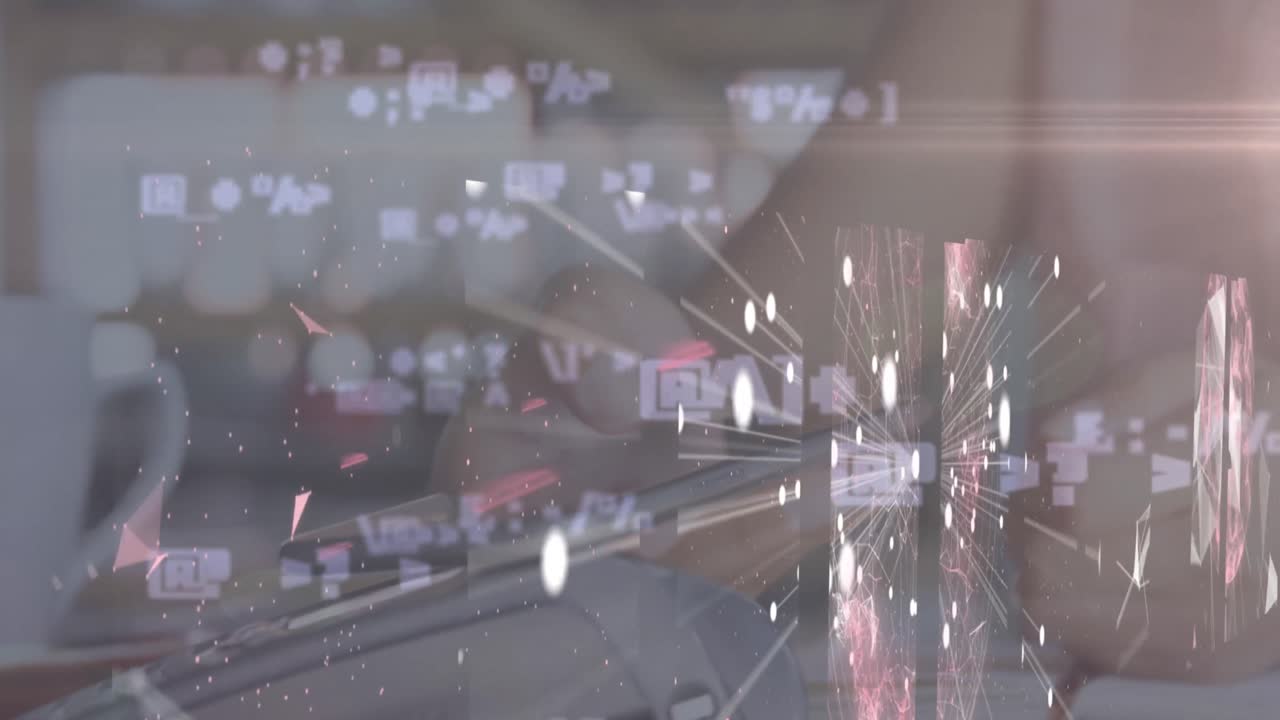 아이콘의 애니메이션과 스마트폰으로 지불하는 여성에 대한 데이터 처리