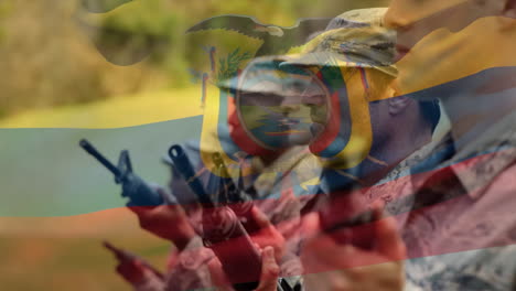 animation of flag of colombia over diverse male soldiers