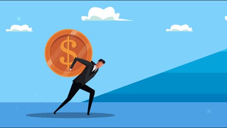 elegant successful businessman lifting coin money