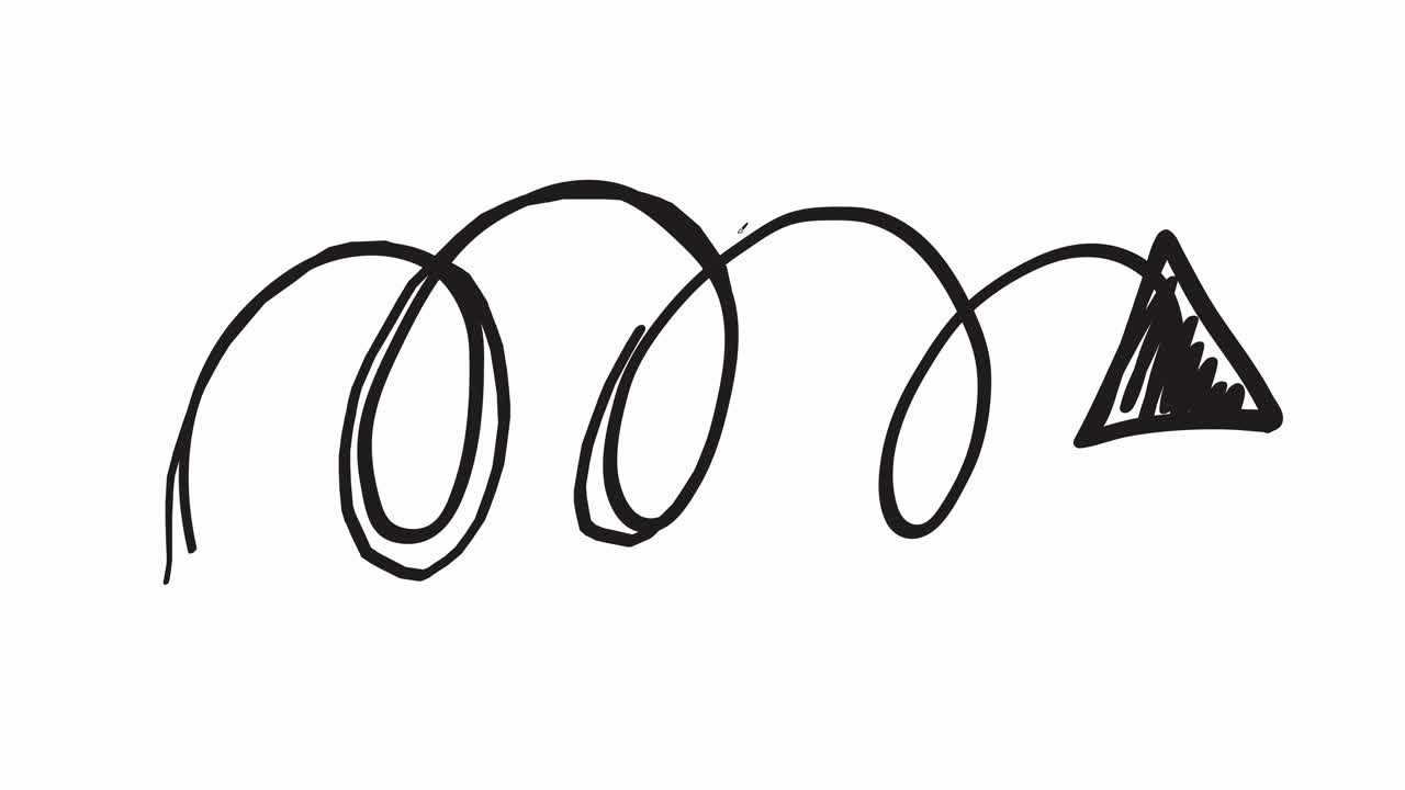 A hand-drawn spiral transforms into an arrow, conveying motion and direction in a playful doodle style