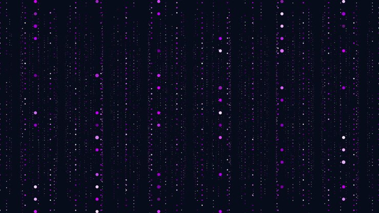 A tileable design featuring small purple dots overlaid on a dark backdrop in a grid arrangement, creating a cohesive and uniform pattern with overlapping elements