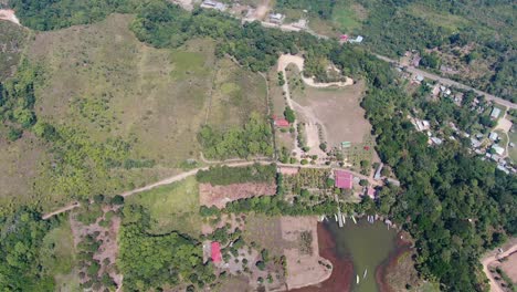beautiful 4k aerial panormic view over the famous laguna de los milagros and the huallaga river in the amazon jungle of peru
