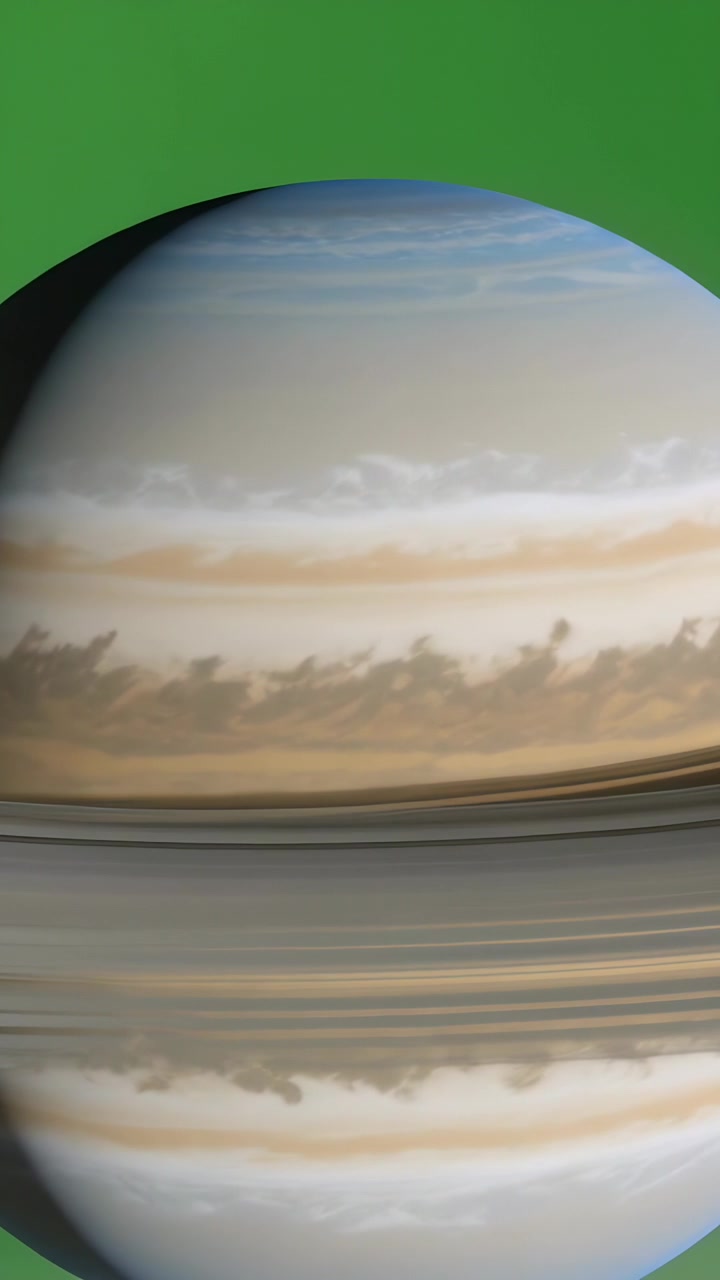 Vertical video: Rotating ringed giant after pan showing band shifting on green set for VFX, shadow