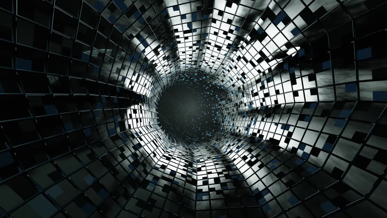 4k 3D animation. Flight in abstract sci-fi tunnel seamless loop. Futuristic motion graphics, high tech background