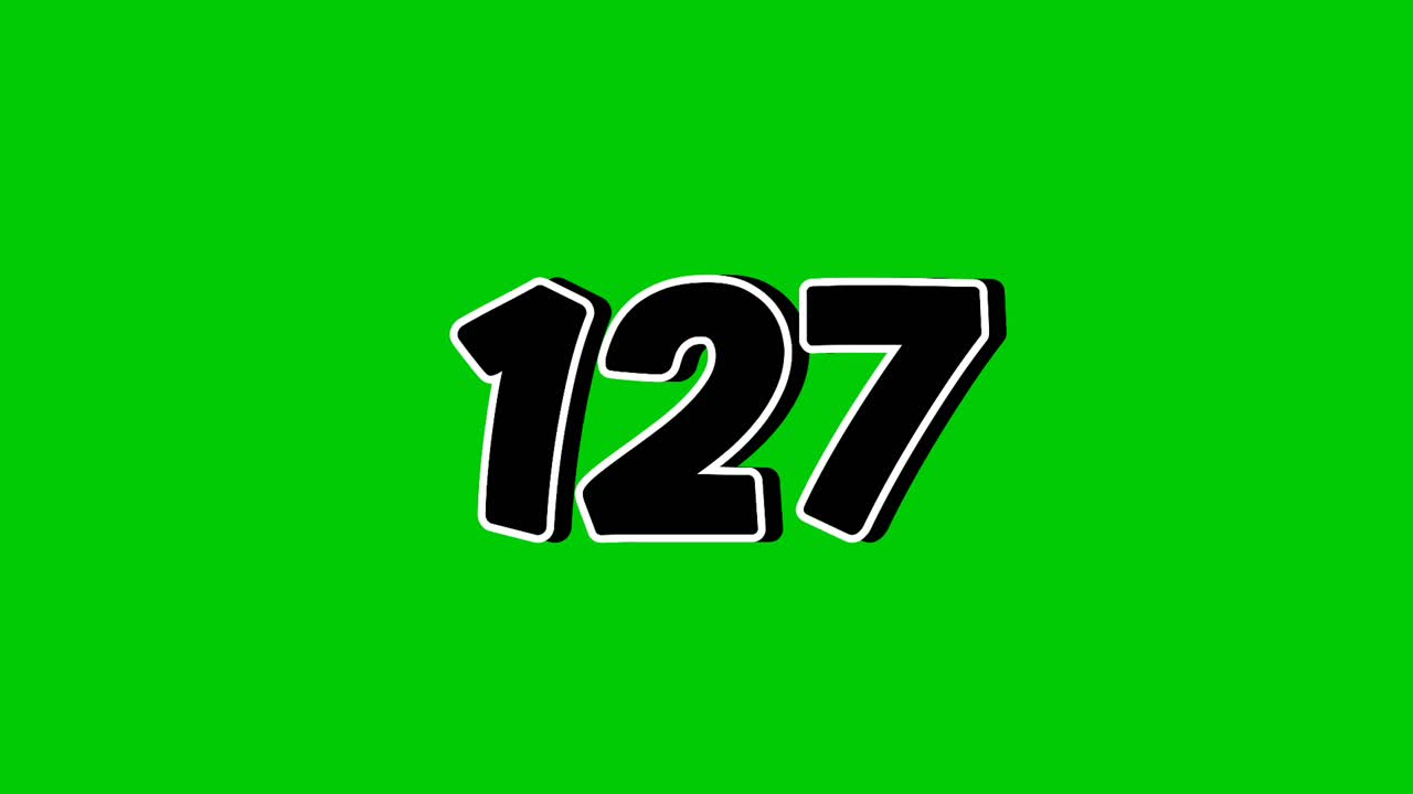 Number 127 Reveal Animation with Smoke Effect on Green Screen Black Cartoon Style Motion Graphic Element