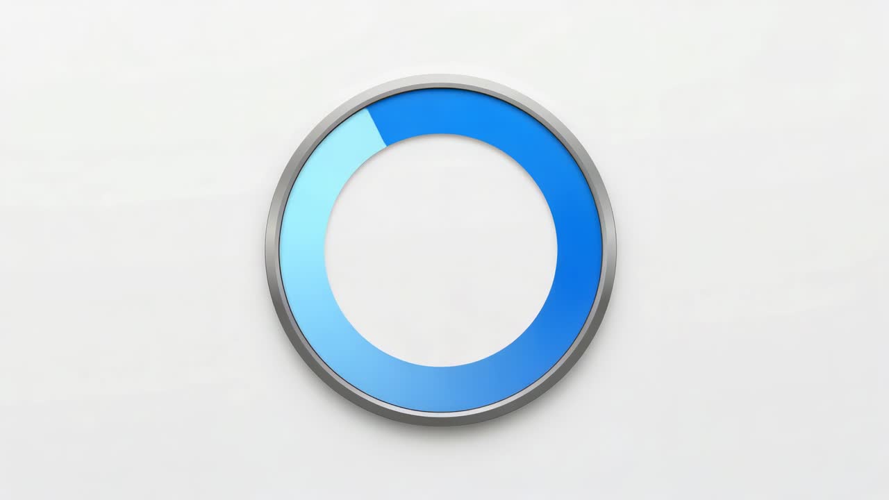 Starting centered ring rotating clockwise on off-white field, metal rim blue band showing progress