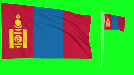 Greenscreen-Schwenkt-Mongolische-Flagge-Oder-Fahnenmast