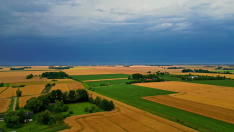 vast latvian farmland with patchwork fields and a cloudy sky, showcasing rural landscapes