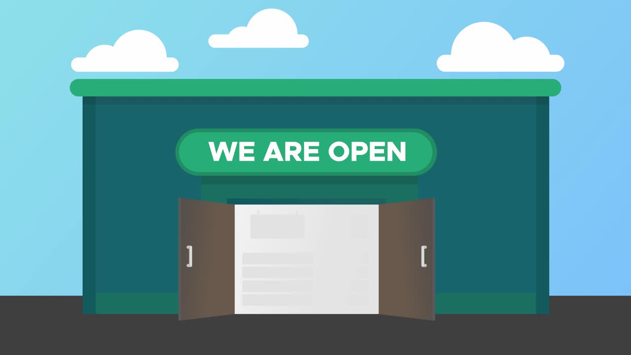 매장 전면 외부에 '열린' 표시가 있는 상점을 다시 열어 코로나19 제한을 줄입니다.