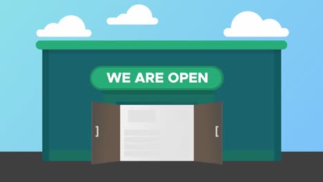 reopening shop with we are open sign at store front exterior reduce covid restrictions