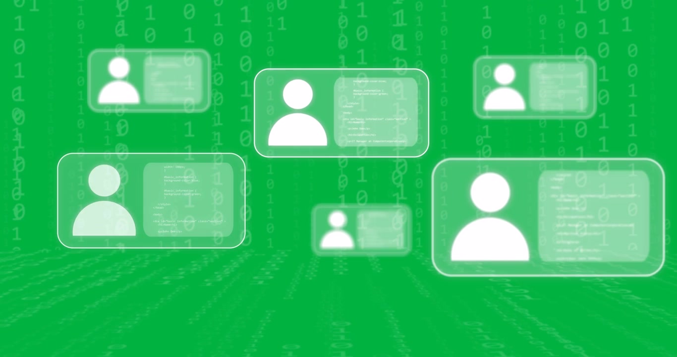 Animation eines Globus, Binärcodes und Datenverarbeitung auf transparentem Hintergrund.