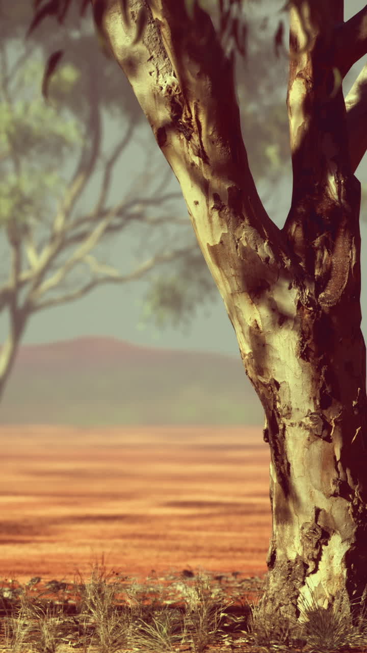 Vibrant landscape of the outback showcasing ancient trees under a calm sky